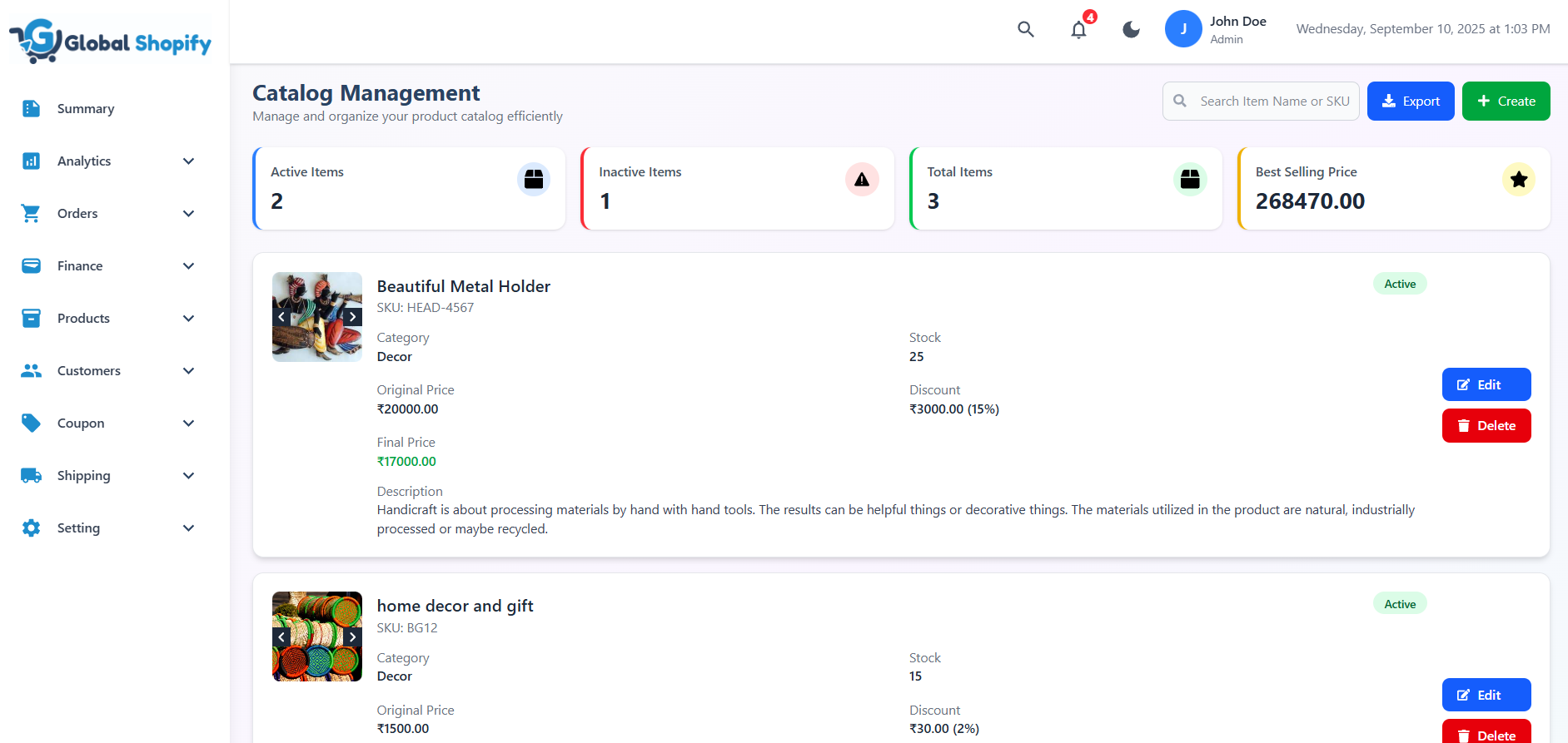 GlobalShopify performance analytics dashboard